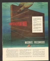 1943 Print AD Masonite Presdwoods 9 year bath hardboard